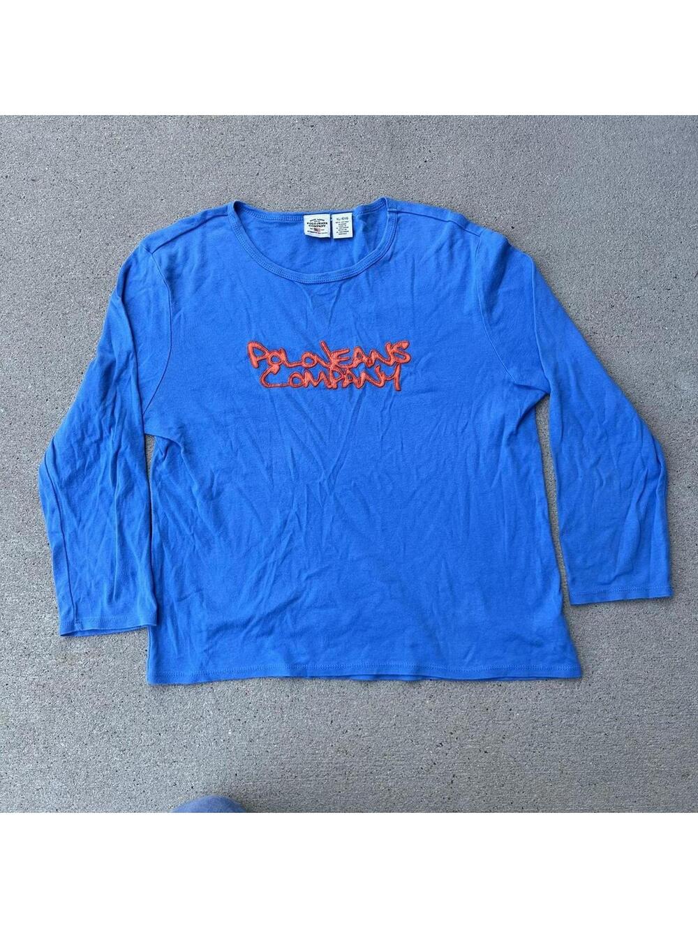 Vintage 2000s y2k polo jeans company blue longsleeve with orange Spellout